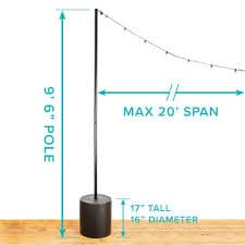 Heavy-Duty String Light Pole Stand with Tank Base